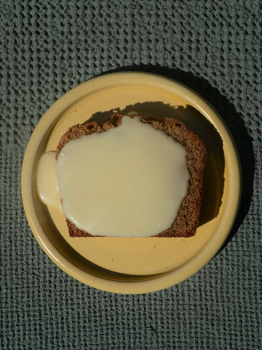 ZUCCHINI BREAD WITH ALMOND BUTTER AND WHIPPED HONEY