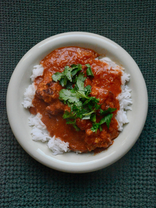 Creamy butter tofu with cashew butter and basmati rice