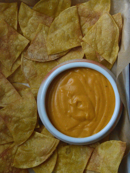 Creamy vegan nacho cheese sauce with cashew butter