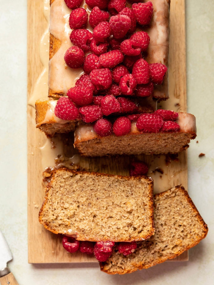 ALMOND BREAD WITH WHIPPED HONEY AND RASPBERRIES
