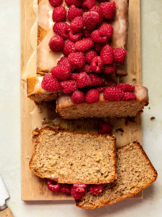 Almond butter bread with whipped honey and fresh raspberries