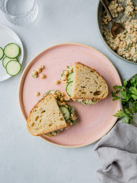 Chickpea salad sandwich with creamy cashew butter sauce